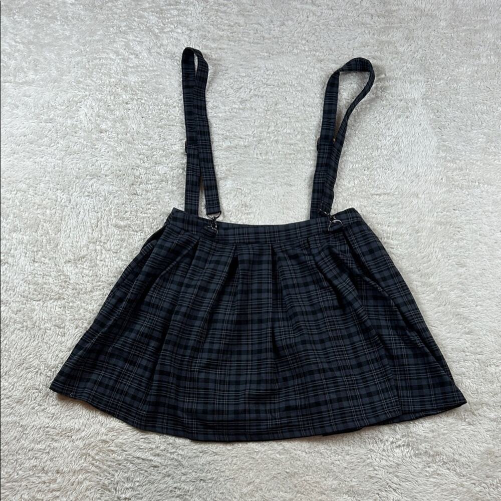 Hot Topic grey Plaid pleated Skater suspender‎ skirt